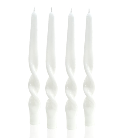 MAITREYA White Spiral Taper Candles Conical Stick Candle Handmade Twisted Candles-Set of 4 for Decoration Weddings Party Church-Unscented Dripless Candles,10inch(B-White)