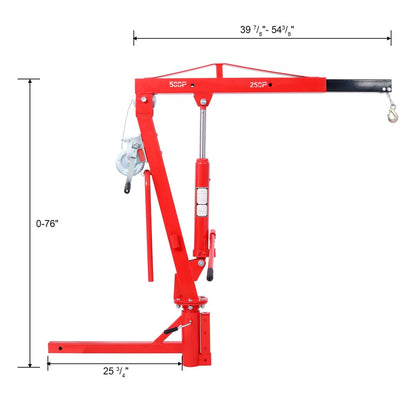 Truck Bed Crane with Hitch Mount Lift, 500Lb Hydraulic Pickup Truck Hitch Crane, 2" Receiver Engine Hoist, Foldable Red Jib Lifting System for Loading Dock PWC Trailer, Professional Shop Tool