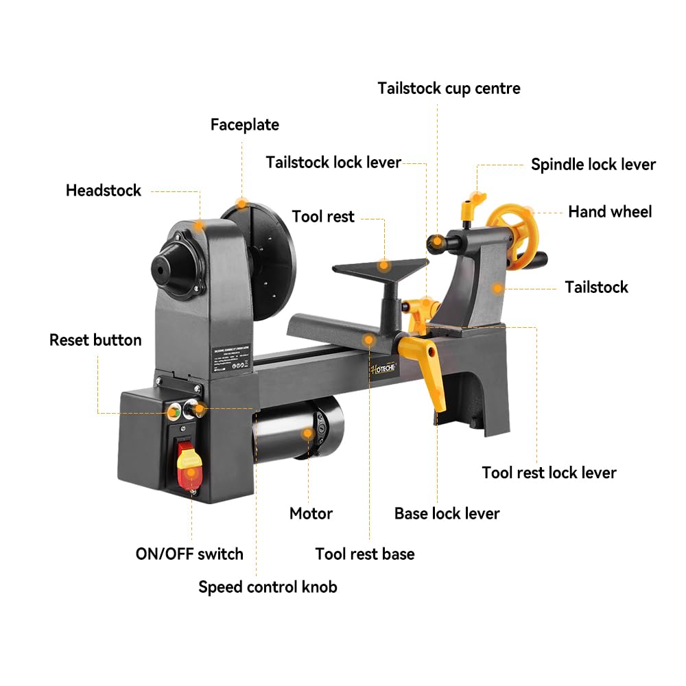 Hoteche Benchtop Wood Lathe 3-Amp 10-Inch x 13-Inch Variable Speed Mini Power Woodturning Tool