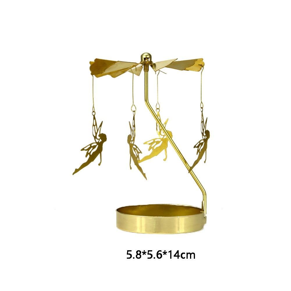Rotating Candle Holder, Romantic Metal Tealight Candlestick Spinner Carousel Candle Tea Light Holder for Christmas Home Decor(Carousel,Silver)