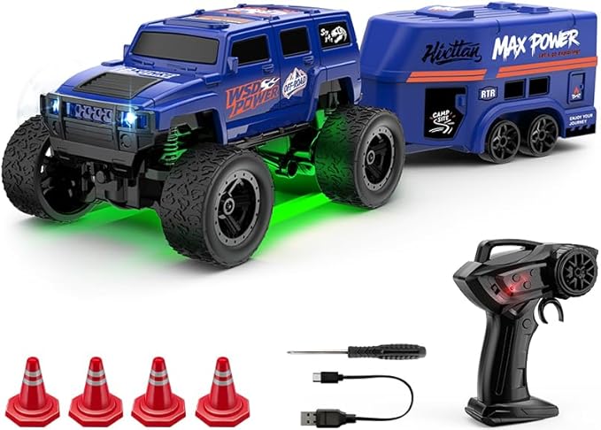 1:64 Scale Mini RC Crawler with Gyro Full Proportional RTR 2.4Ghz Remote Control Truck with RGB Lights (E88-Blue)