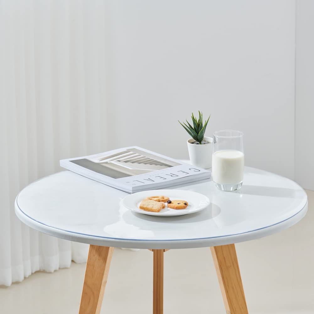 Leffora 56 Inch Clear Round Table Cover Protector, 2.0mm Thick Plastic Desk Protector Mat, Round Waterproof PVC Desk Cover, Vinyl Placemats for Circle Desktop, Coffee Table, Dining Room Table