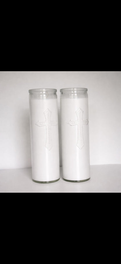 White Prayer Candles Unscented - 2 Pack - Tall Clear Glass Religious Candles