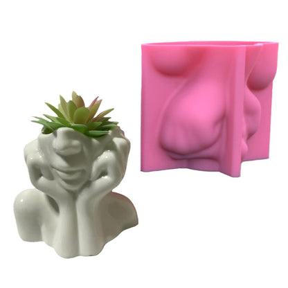 Abstract Face Flower Pot Silicone Mold Succulent Planter Vase Plaster Concrete Mold Candle Pen Holder Mold Cement Clay Resin Mould