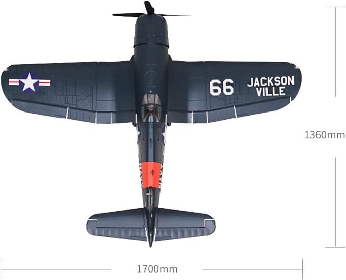Fms Rc Planes for Adults Remote Control Airplane Warbird F4U Corsair RC Airplane 6CH 1700mm (66.9) Wingspan Blue with Flaps LED Retracts PNP (No Control Battery Charger)