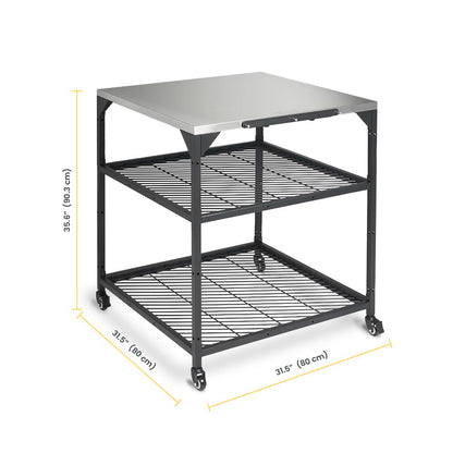 ooni Large Modular Outdoor Table - 31x31x35 Inch Stainless Steel Pizza Oven Stand, Barbecue Cart, Outdoor Pizza Station