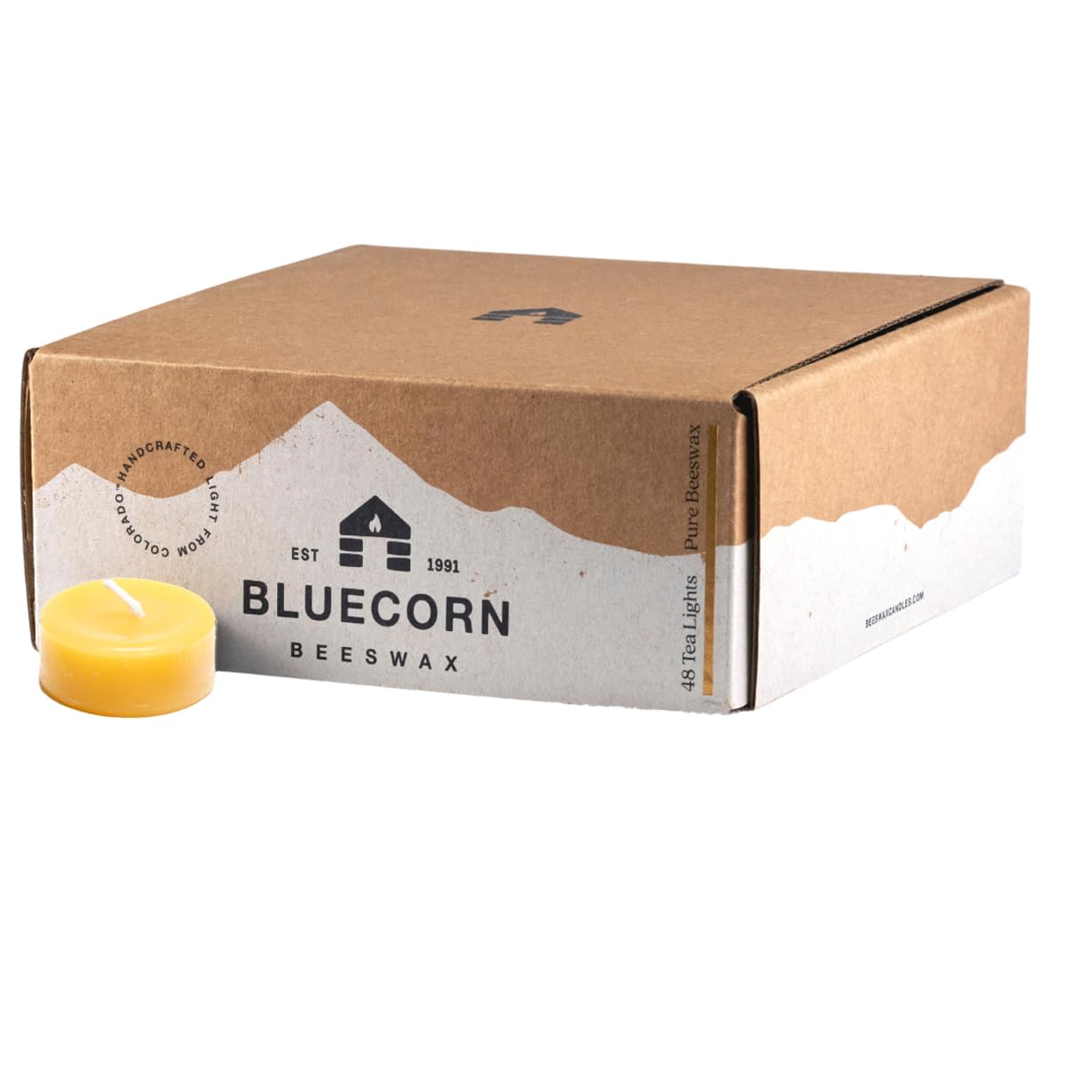 Bluecorn Beeswax Tea Light Candles, 100% Pure Natural Beeswax Refills for Clear Cups, 48 Count, Clean Burning & Long Lasting (5–6 Hours Each), Paraffin & Soy Free Tealights for Home Decor, Made in USA