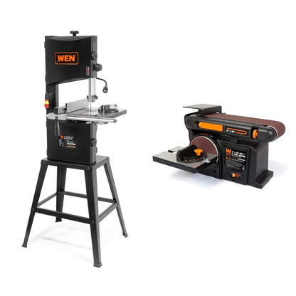 WEN Band Saw with Stand, 10-Inch, 3.5-Amp, Two-Speed (BA3962) & 6502T 4.3-Amp 4 x 36 in. Belt and 6 in. Disc Sander with Cast Iron Base