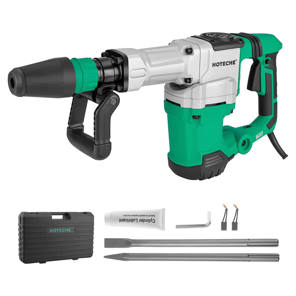 Hoteche 1500W SDS Max Electric Demolition Jack Hammer for Concrete Drilling with Drill Bit, Chisel and Carrying Case