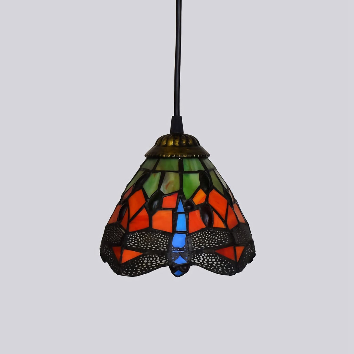 Vintage Chandelier with Stained Glass Shade - 15cm Adjustable Mini Pendant Light, Hanging Ceiling Lamp for Living Room, Bedroom, Dining Room, Hallway