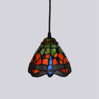 Vintage Chandelier with Stained Glass Shade - 15cm Adjustable Mini Pendant Light, Hanging Ceiling Lamp for Living Room, Bedroom, Dining Room, Hallway
