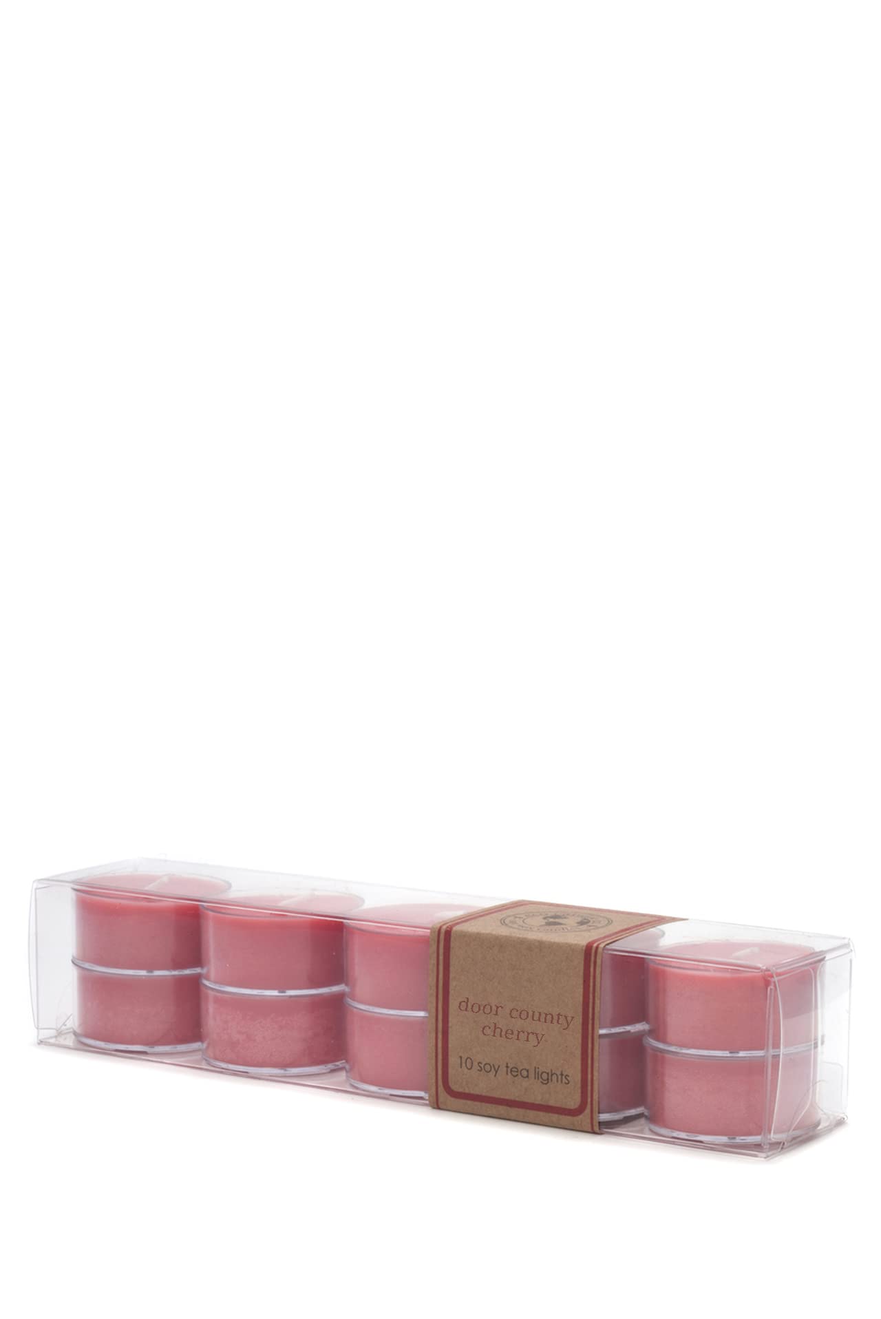 Eco Candle Co. Tea Light Candles, Door County Cherry, 10-Pack - Scents of Handpicked Cherries - Recyclable, 100% Soy Wax, No Lead, Hand Poured, Made from Midwest Grown Soybeans, .6 oz. Each