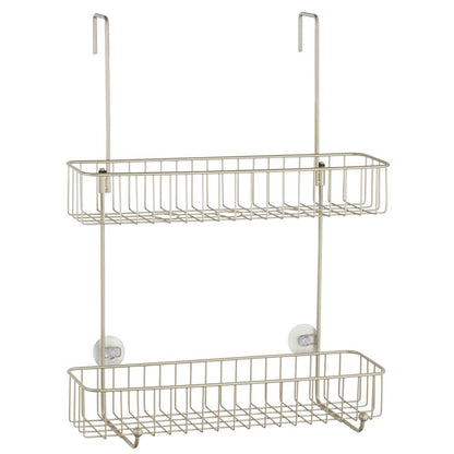 mDesign Extra Wide Metal Wire Over The Bathroom Shower Door Caddy, Hanging Storage Organizer Center with Built-in Hooks and Baskets on 2 Levels for Shampoo, Body Wash, Loofahs - Satin