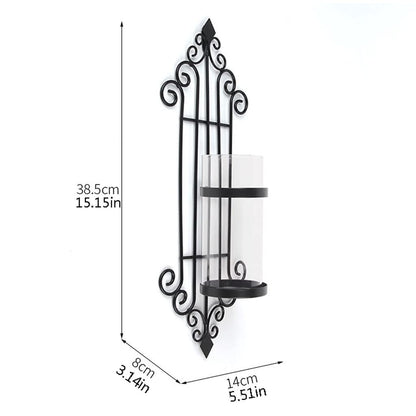 UNNS Candlestick Holder Wrought Iron Wall Candle Holder Wall Hanging Black Glass Candle Holder Suitable for Dinner Living Room Kitchen Dining Room Candle Holders (Color : A)