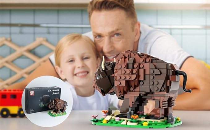 Kadablok Bison MOC Building Sets American Bison Building Blocks Set for Adults MOC Bison Animal Building Kit Model Ornaments Creative GiftsYellowstone Inspired Bison Collectible Display 418 PCS