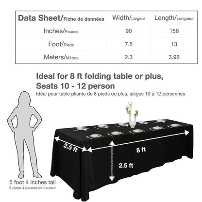 Urby Extra Large Table Cloths. 8+ft Rectangle Tables That Seats 8-10 Person, Ideal for Events Like Banquet, Weddings and Restaurants. Machine Washable Reuseable. Glossy Black. 90x156in.