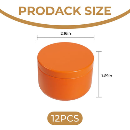 12 Pack 3 oz Candle Tins with Lids,Round Metal Candle Jars for Candle Making,Bulk Empty Tins Containers for DIY Crafts Christmas Gifts Small Business Supplies–Airtight Storage Jars (Orange)