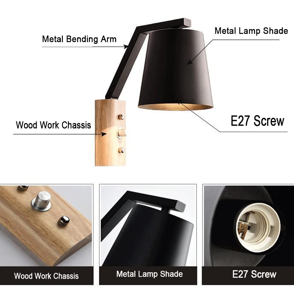 Wall Lighting Fixtures Modern Nordic Coloured Wall Light Solid Wood Base Wall Sconce Rotary Switch Wall Mounted Lighting Fixture for Living Room Aisle Children's Kid's Bedroom Bedside Reading (Color