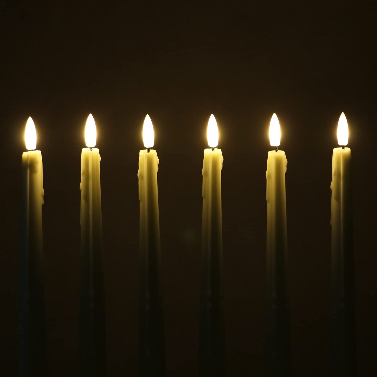 Rhytsing 11.4" Natural White Flameless Taper Candles with Timer Function, Battery Operated Dinner Tall Candlestick Wax Dripping Design, Warm White LED, 2 Remotes Included - Set of 6