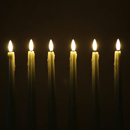 Rhytsing 11.4" Natural White Flameless Taper Candles with Timer Function, Battery Operated Dinner Tall Candlestick Wax Dripping Design, Warm White LED, 2 Remotes Included - Set of 6