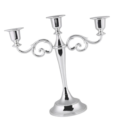 Sonew Premium 3 Arms Metal Candle Holder European Candelabra for Weddings & Home Decor (Silver)