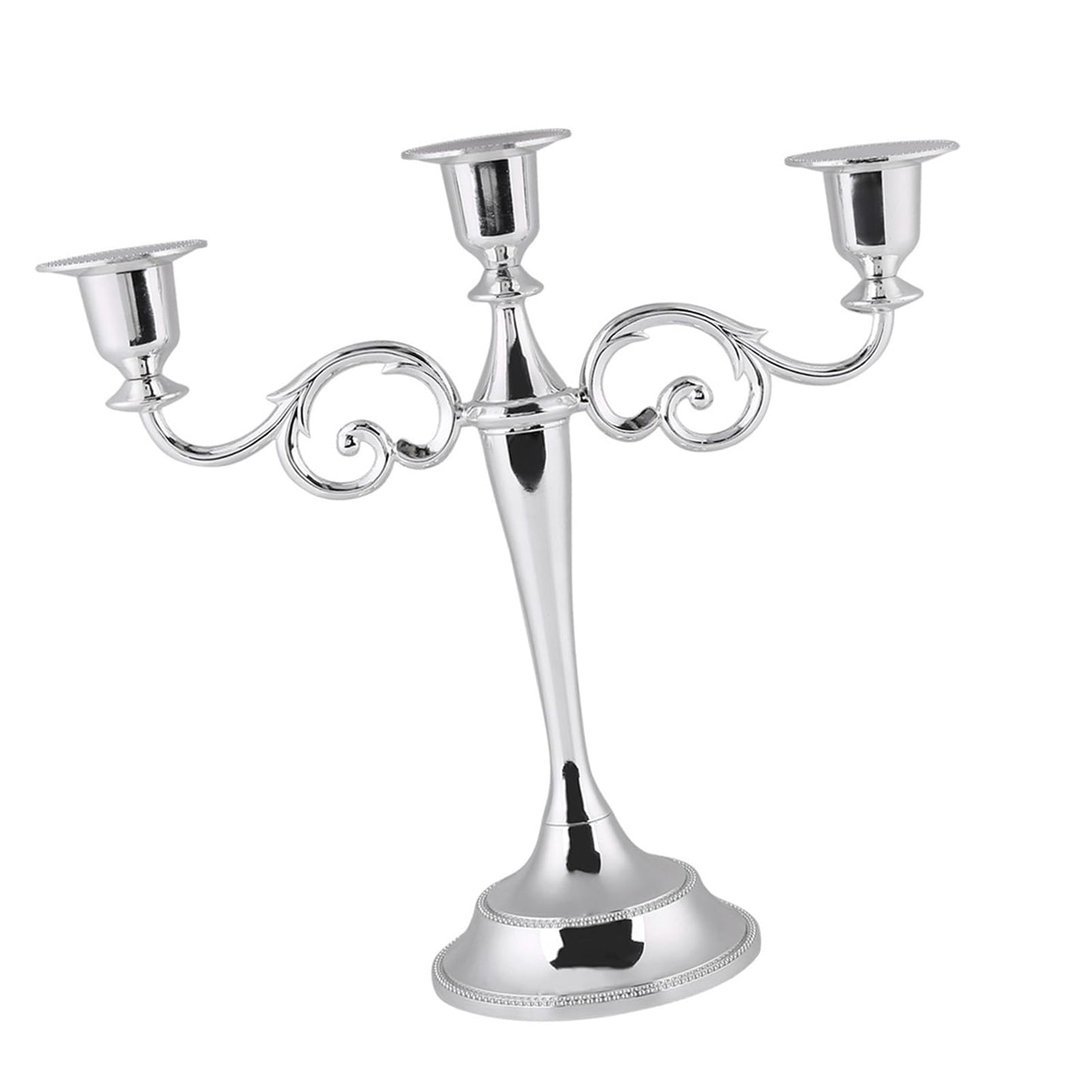 Aumotop Metal Wedding Candlestick Holder Elegant 3 Arms Candelabra for Home Decor, European Style Candle Holder for Wedding and Candlelight Dinner, Metal, Gold (Silver)