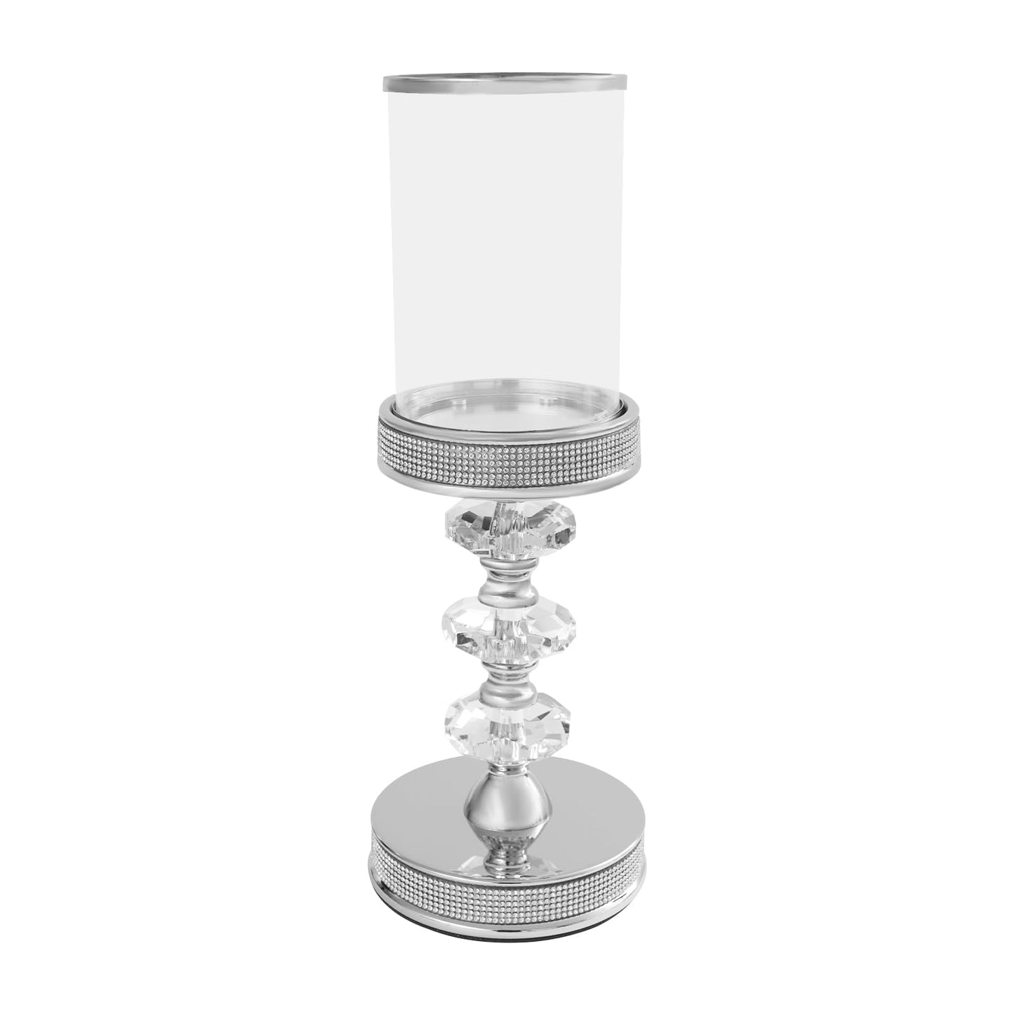 Candle Holder, Crystal Candlesticks Holder Set, Tabletop Pillar Candle Holders for Wedding, Parties, Events, Chirstmas, Home Decor, Table Centerpieces (Silver 03, L)