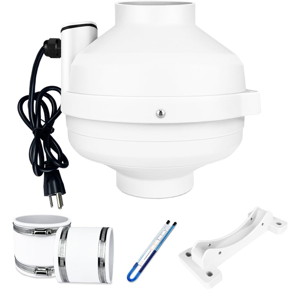 Dcfairfan 4x4 inch Radon Installation Fan Kit, Radon Mitigation System Kit Inline Duct Fan IP67 Waterproof, Indoor Outdoor Ventilation Commercial/Residential, Rubber Coupler, Manometer