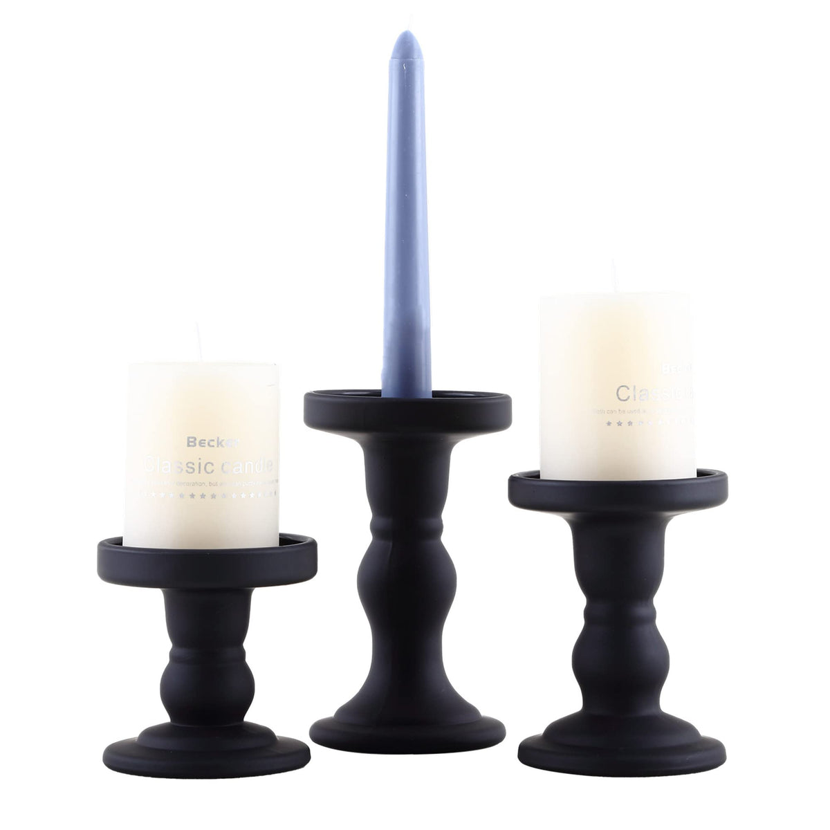 GMWD 3 Pcs Black Glass Candle Holder Set Clear, Candlesticks Holders Pillar Taper Candles Tealight Stand for Wedding Centerpieces Home Decorations Dining Table