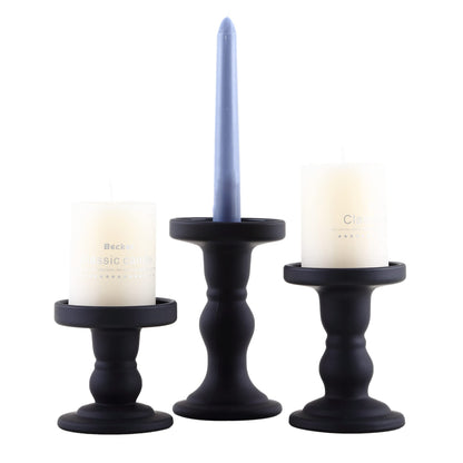 GMWD 3 Pcs Black Glass Candle Holder Set Clear, Candlesticks Holders Pillar Taper Candles Tealight Stand for Wedding Centerpieces Home Decorations Dining Table