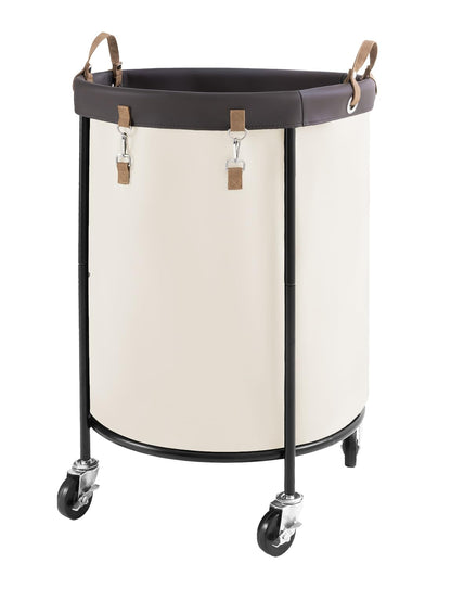 StorageWorks 170L Rolling Laundry Basket, Clothes Hamper with Wheels, Round Clothing Cart with Steel Frame and Removable Bag, 4 Casters and 2 Brakes, Beige, 1-Pack
