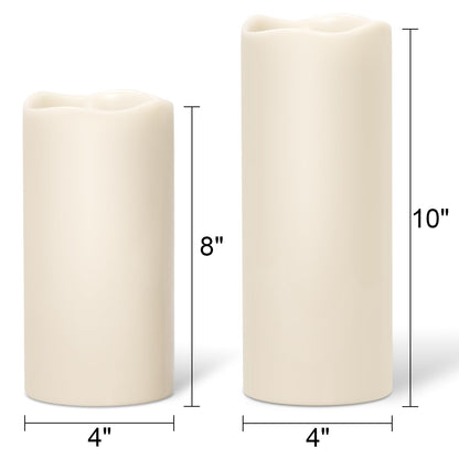Wondise Solar Powered Flameless Candles IP65 Outdoor Waterproof Rechargeable LED Candles Battery Operated Dusk to Dawn Plastic for Camping Patio Porch Lanterns(2 Pack, 4" D x 8" H x 10" H)