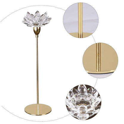 Beavorty Crystal Lotus Metal Candlestick Holder Small Gold Wedding Candle Stand Decorative Dining Room Candle Stick Holder