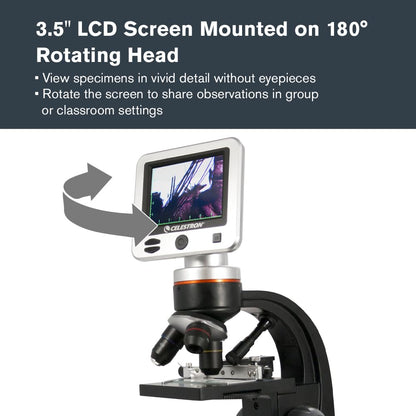 Celestron – LCD Digital Microscope II – 3.5" Screen – 5MP Camera – 40x–1600x Magnification – Rotating Head – SD Card Included – TV Output – Ideal for Slides, Labs, Classrooms, Biology, Education