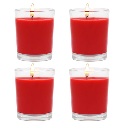 Set of 4 Red Votive Candles, Clear Glass Filled Unscented Soy Wax Candle for Home Décor Weddings Spa Holidays Party and DIY