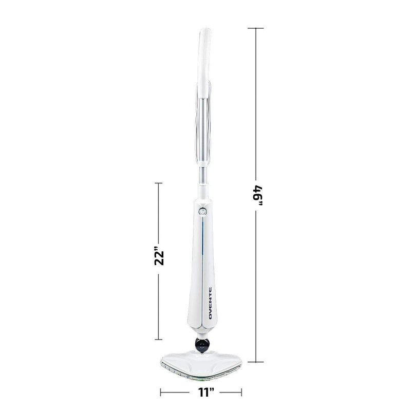 OVENTE Electric Steam Mop Cleaner, 1300W Floor Steamer with Swivel Head, Refillable Water Tank and Washable Microfiber Pad for Cleaning Carpet, Hardwood, Laminate Floor, Tiles and Grout, White ST405W