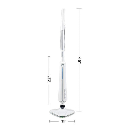 OVENTE Electric Steam Mop Cleaner, 1300W Floor Steamer with Swivel Head, Refillable Water Tank and Washable Microfiber Pad for Cleaning Carpet, Hardwood, Laminate Floor, Tiles and Grout, White ST405W