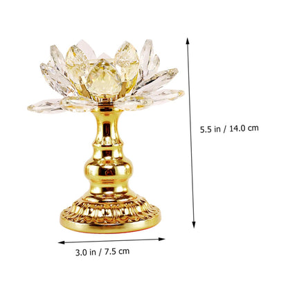 HAKIDZEL Crystal Lotus Candle Holder Elegant Sturdy Candlestick for Buddha Temple Home Decor Yellow Design for Wedding Party Table Display