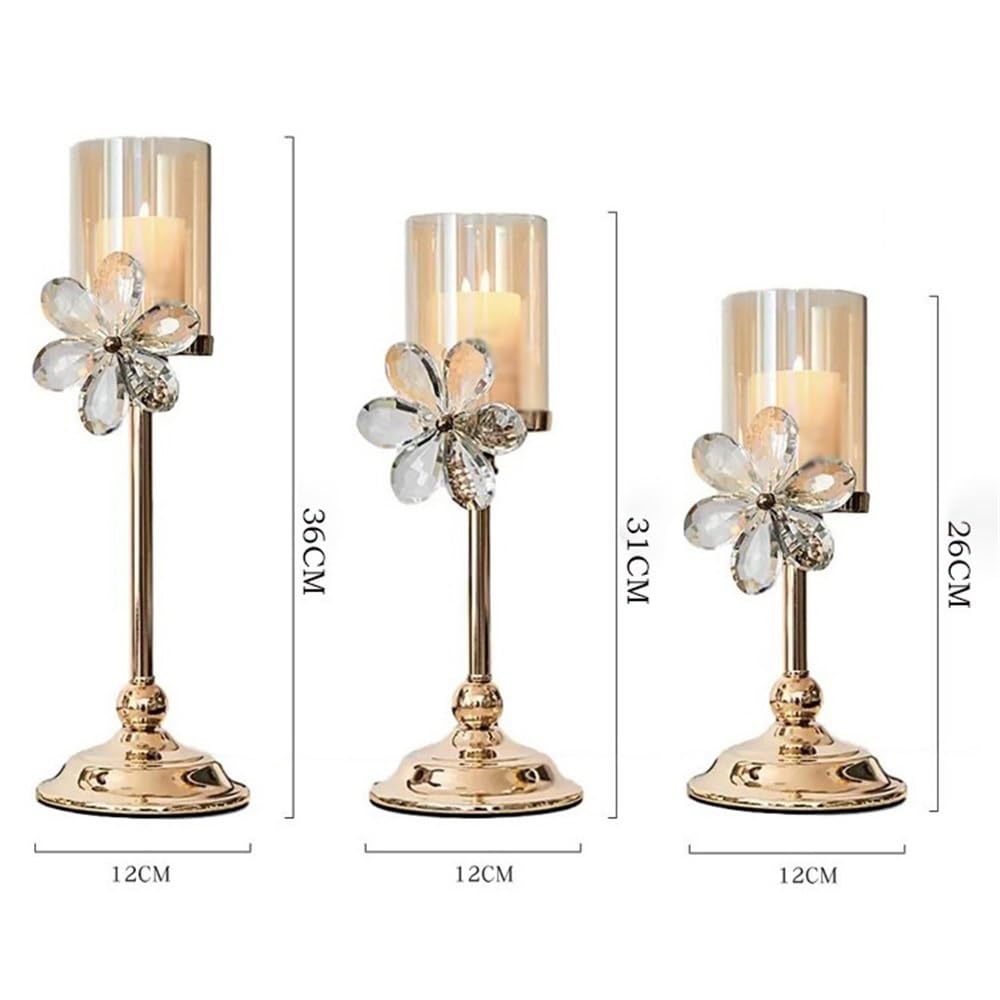 Candlestick Holders Light Luxury Crystal Petal Glass Candlestick Retro Table Decoration Ornaments Candle Holder Candle Holders(Clear,Small)