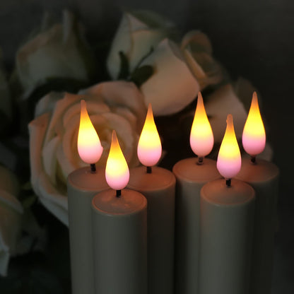 DRomance Christmas Flameless Window Taper Candles with 10-Key Remote and Timer, Battery Operated Real Flame Effect Realistic 3D Wick, 6 Pack Gold Holders and Suction Cups Included