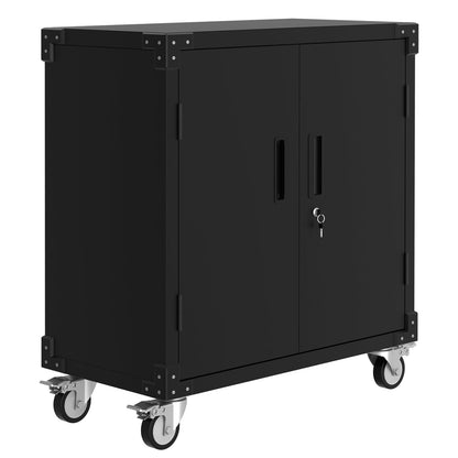 EliteEdge 31" Metal Storage Cabinet with Pegboard and Wheels, Lockable Rolling Tool Cabinet with Shelves, Heavy Duty Steel Utility Cabinet for Garage Workshop, Black