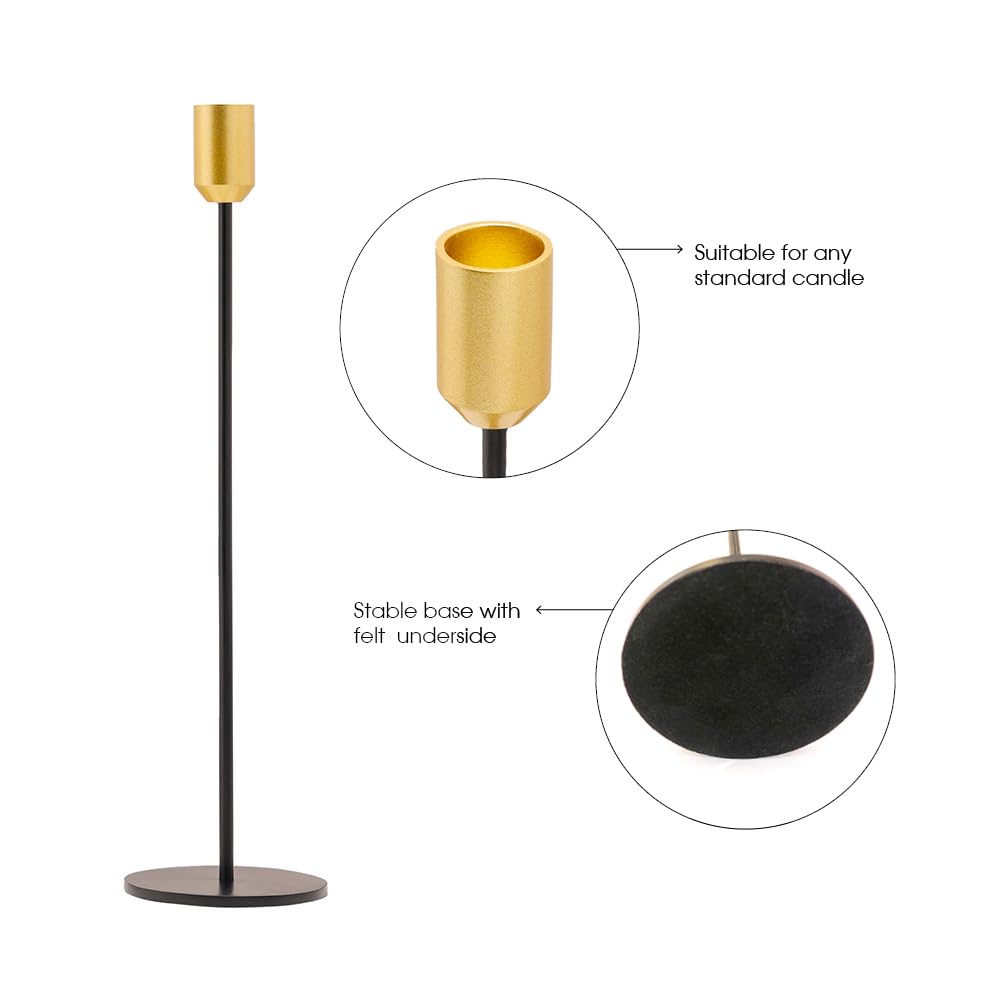 Yair Emanuel Set of 3 Black Tapered Modern Candlestick Holders Brushed Brass Cups - Fits 3/4 inch Candles - Elegant Home Decor Available in 3 Sizes