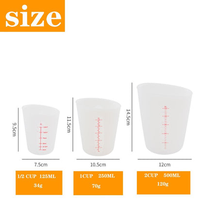 Set of 3 Silicone Flexible Measuring Cups with Marking, 2 Cup&1 Cup&1/2 Cup,Squeeze and Pour Silicone Measuring Cup with Marking For epoxy resin, butter, chocolate, etc.