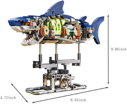 Mechanical Shark Building Set for Boys 12-20 with LED Light and Display Stand 687 PCS Rotatable Function Sea Animal STEM Toy Home Decor Gift Adults Teens Kids Boys Ages