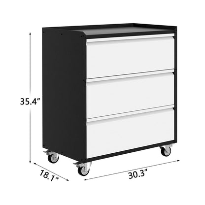 GarveeHome Lockable Metal Rolling Tool Chest with 3 Drawers, Storage Cabinet with Wheels for Garage and Warehouse, Assembly Required