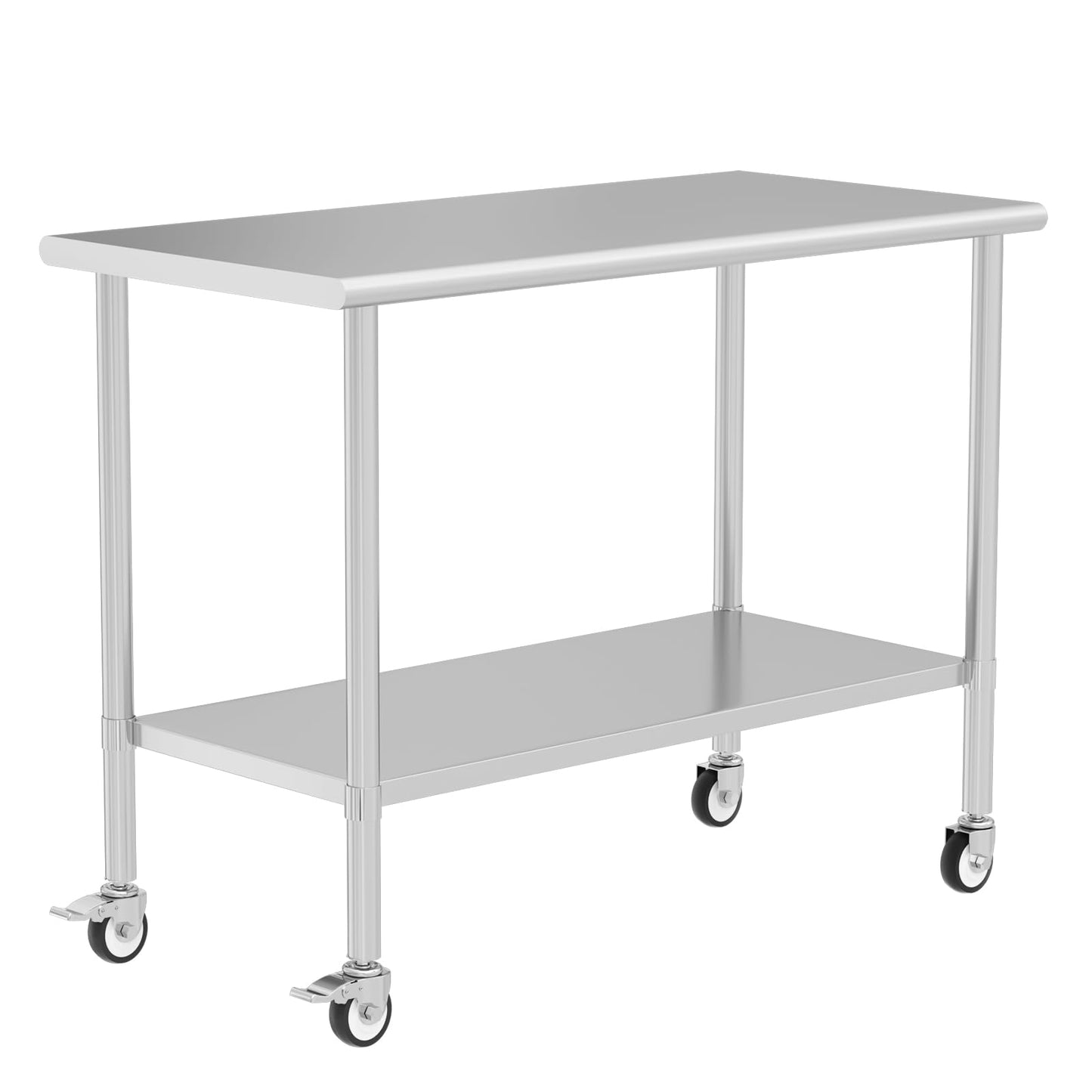 HOCCOT Stainless Steel Table with Wheels 24" x 60" Utility Worktable with Adjustable Undershelf for Commercial Kitchen, Garage, Restaurant