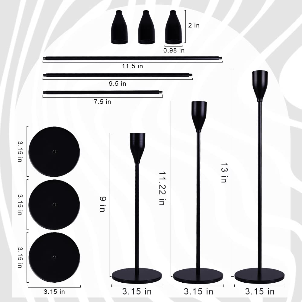 Candle Holder Black Candlestick Holders Set of 3 for Taper Candles, Matte Metal Candle Holders for Wedding Anniversary Party Mother's Day Dining Table Centerpiece Home Decoration
