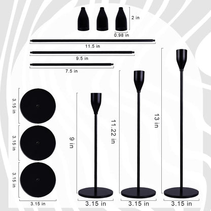 Candle Holder Black Candlestick Holders Set of 3 for Taper Candles, Matte Metal Candle Holders for Wedding Anniversary Party Mother's Day Dining Table Centerpiece Home Decoration