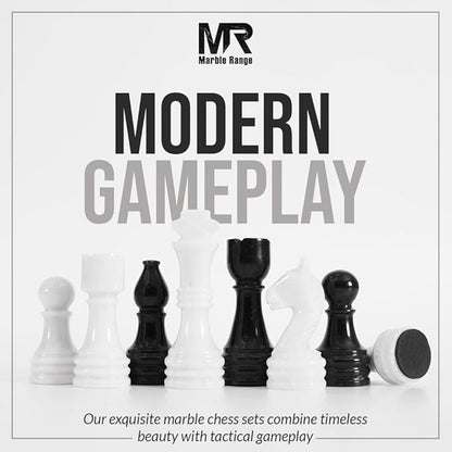 Marble Chess Set for Adults 15 Handmade White &amp Black Board Game with 32 Chess Pieces 2 Extra Queens &amp Storage Box Luxury Travel Game – Elegant Home Décor