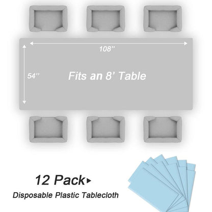 QIKSION Light Blue Plastic Table Cloth Disposable 12 Pack, 54 x 108 Inch Tablecloths for Baby Shower Birthday Party, Easter Decorations, Rectangle Table Cover